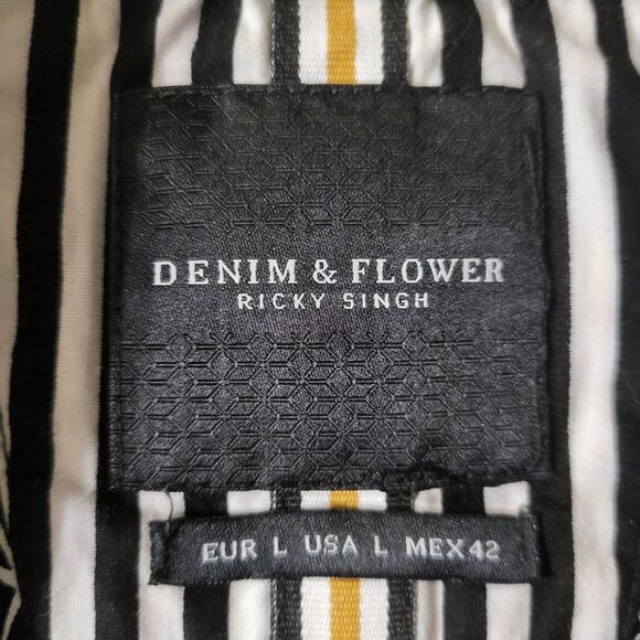 Denim & Flower Black and White Men's Rayon Casual Button Down Short Sleeve Shirt - Picture 3 of 15